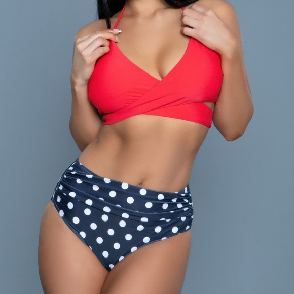 NEW "American Patriot" Sexy Red & Blue Strappy Two Piece Swimsuit Set - Picture 4 of 7